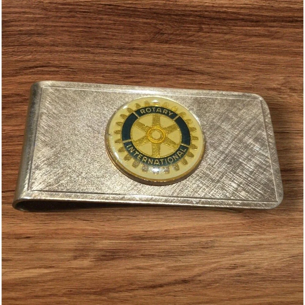 Vintage Rotary International Emblem Money Clip Gold Tone